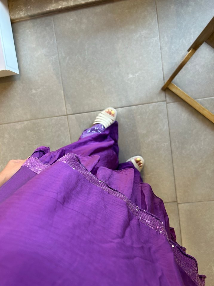 Dantel Detaylı Mor Bohem Tunik ve alt pantolon - Görsel 3