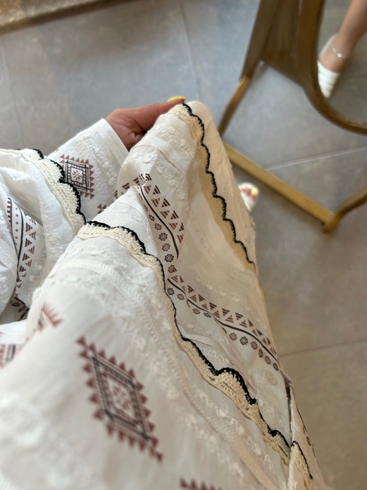 Düğmeli İşlemeli Bohem Mini Gömlek ve şort takımı - Görsel 5