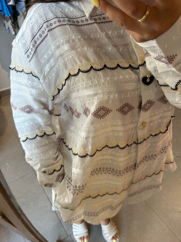 Düğmeli İşlemeli Bohem Mini Gömlek ve şort takımı - Görsel 2