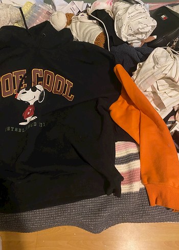 xl Beden siyah Renk Siyah Kapüşonlu Baskılı Kadın Sweatshirt