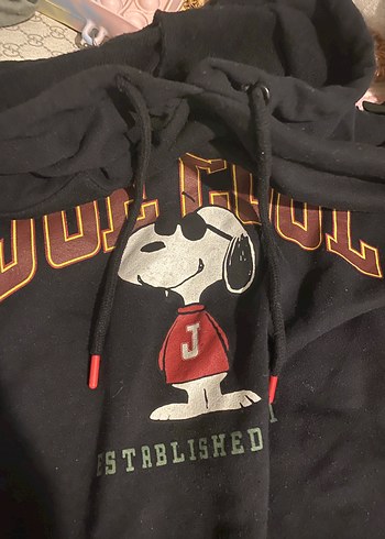 xl Beden Siyah Kapüşonlu Baskılı Kadın Sweatshirt