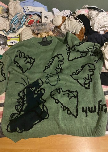 Trendy Yeşil Salaş Örgü Kadın Kazak