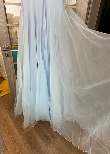 Dantel Detaylı Uzun Mavi Abiye Elbise - Görsel 3