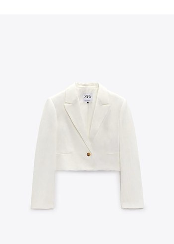 Beyaz Keten Mini Kadın Blazer