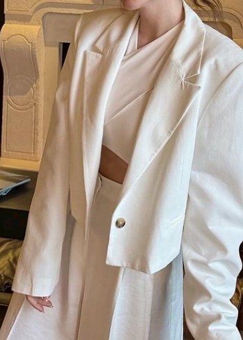 Zara Beyaz Keten Mini Kadın Blazer
