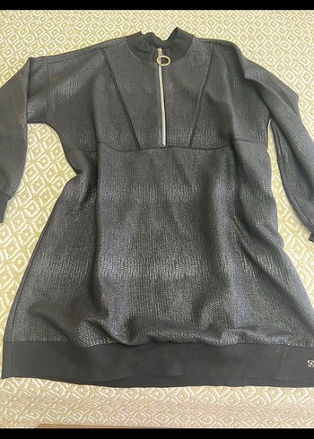 Siyah Yılan Desenli Uzun Kollu Midi Tunik