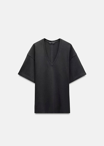 Zara V Yaka Siyah Kadın Tişört