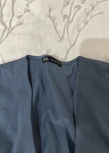 V Yaka Mavi Kadın Bluz - Görsel 2