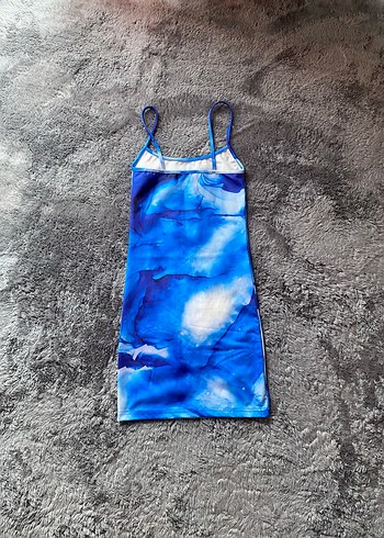 m Beden Mavi Tie-Dye Drapeli Uzun Elbise