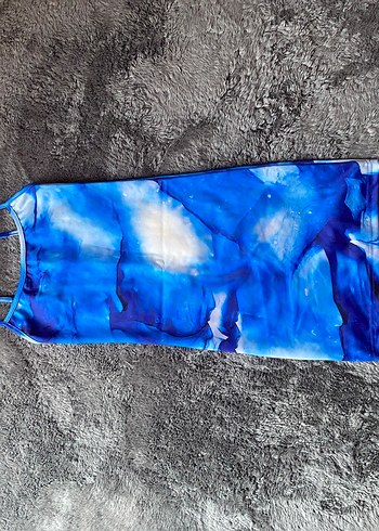 Mavi Tie-Dye Drapeli Uzun Elbise