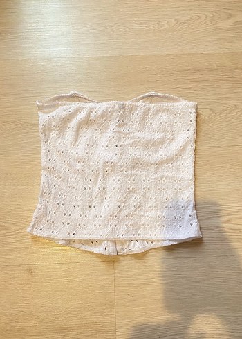 H&M Beyaz Dantel Nakışlı Straplez Mini Büstiyer