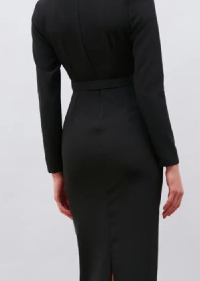 Kemerli Siyah Kalem Elbise  - Görsel 4