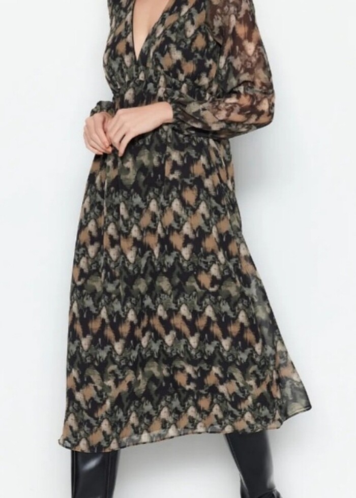 Milla Şifon Astarlı Midi Elbise  - Görsel 2