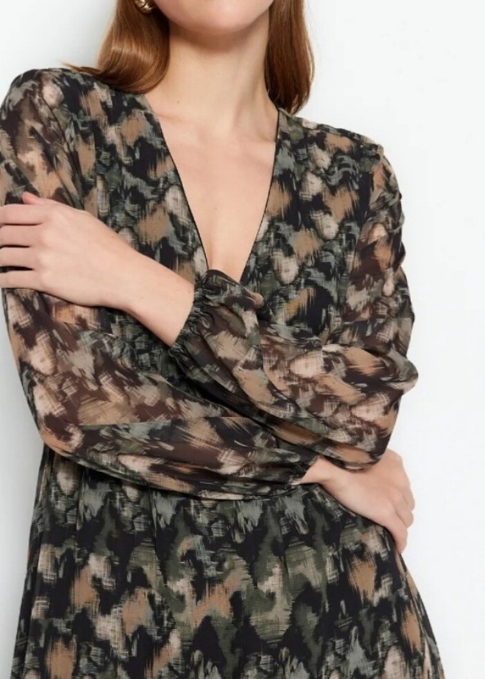 Milla Şifon Astarlı Midi Elbise  - Görsel 4