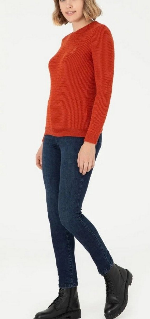 Kadın Kiremit Triko Bisiklet Yaka Kazak - Görsel 3