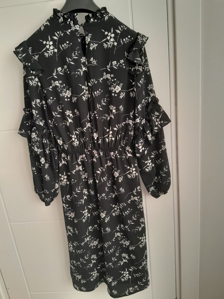 Volan Detaylı, Uzun Kollu Midi Boy Elbise - Görsel 2