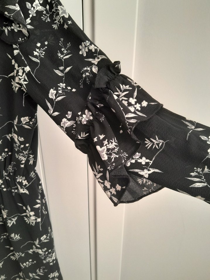 Volan Detaylı, Uzun Kollu Midi Boy Elbise - Görsel 5