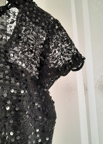 Midi Boy Siyah Payetli Abiye Elbise - Görsel 8