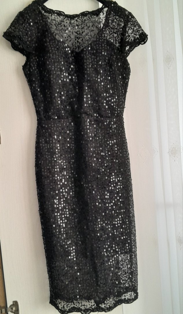 Midi Boy Siyah Payetli Abiye Elbise - Görsel 3