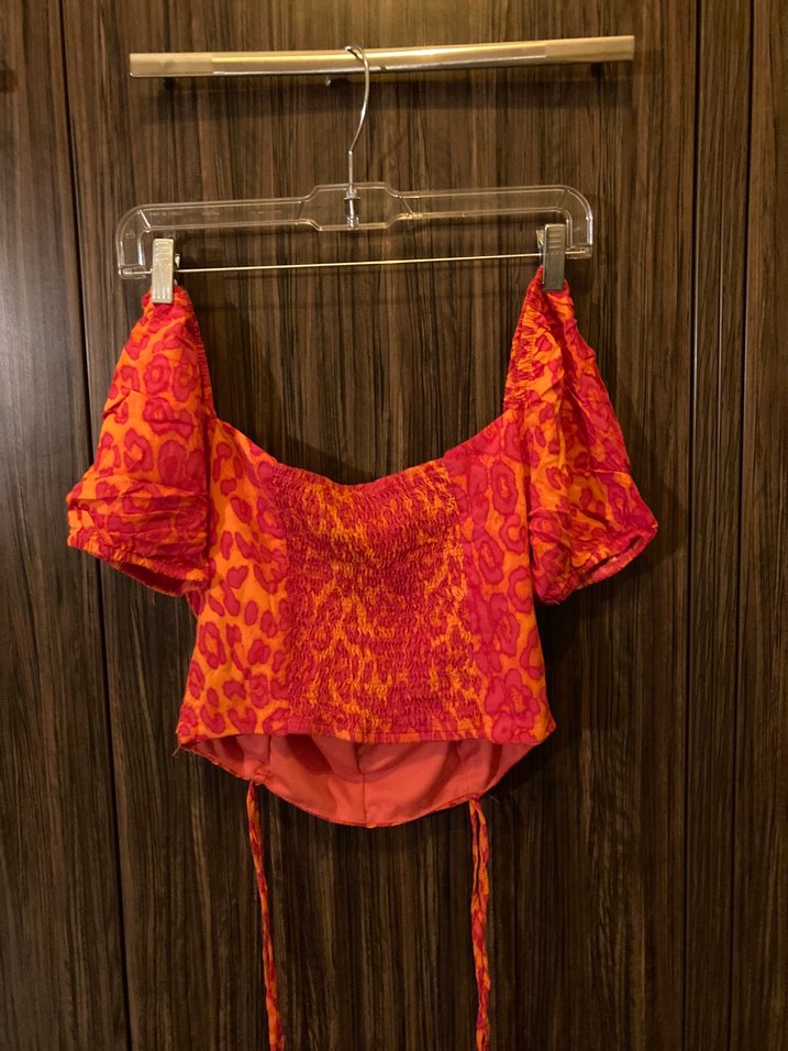 Drapeli Kırmızı Mini Bohem Bluz - Görsel 2