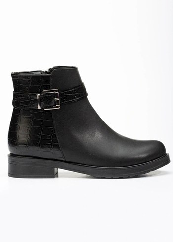 Siyah Deri Yılan Desenli Tokalı Kadın Bot - Görsel 3