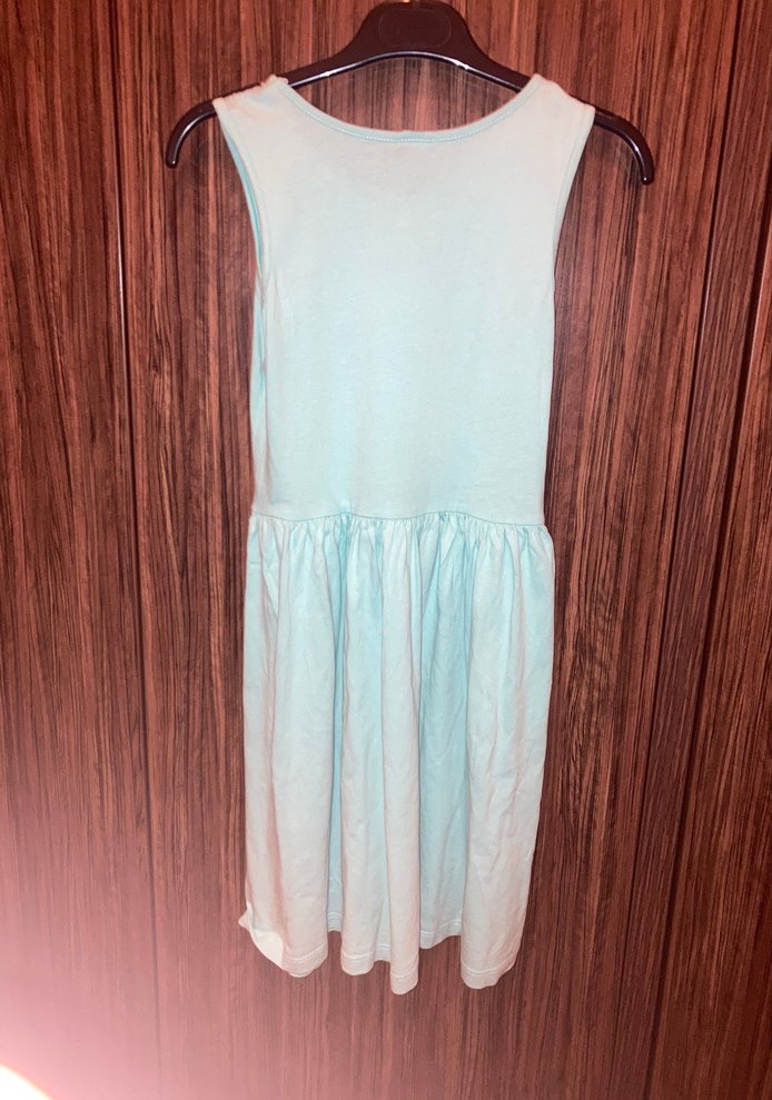 Kız Çocuk Turkuaz Pamuklu Baskılı Elbise - Görsel 2