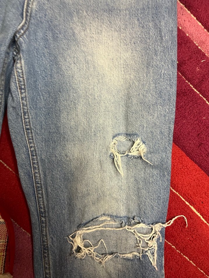 Mavi Yırtık Detaylı Salaş Denim Jean - Görsel 5