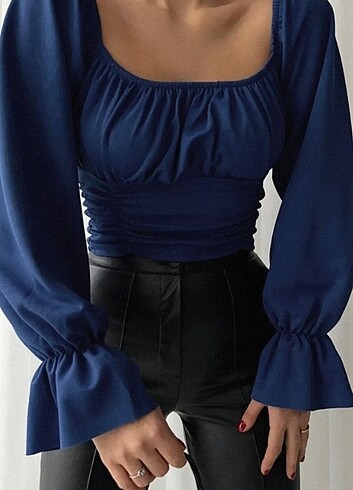 Balon Kol Crop Bluz