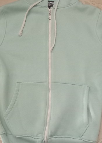 Açık Mavi Kapüşonlu Fermuarlı Kadın Sweatshirt