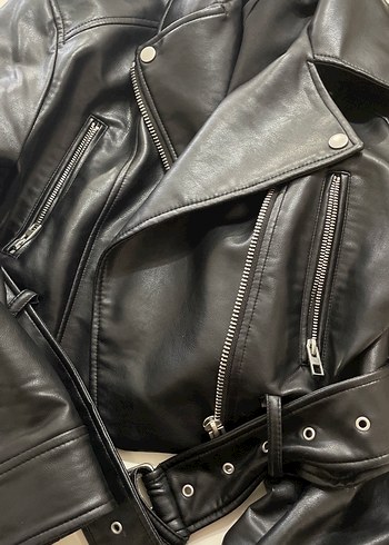 Kadın Siyah Deri Biker Ceket