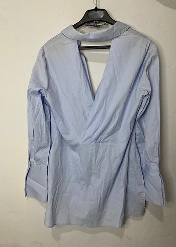 Mavi Kadın Keten Uzun Kollu Gömlek - Görsel 3