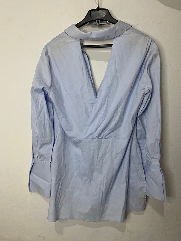 Mavi Kadın Keten Uzun Kollu Gömlek - Görsel 3