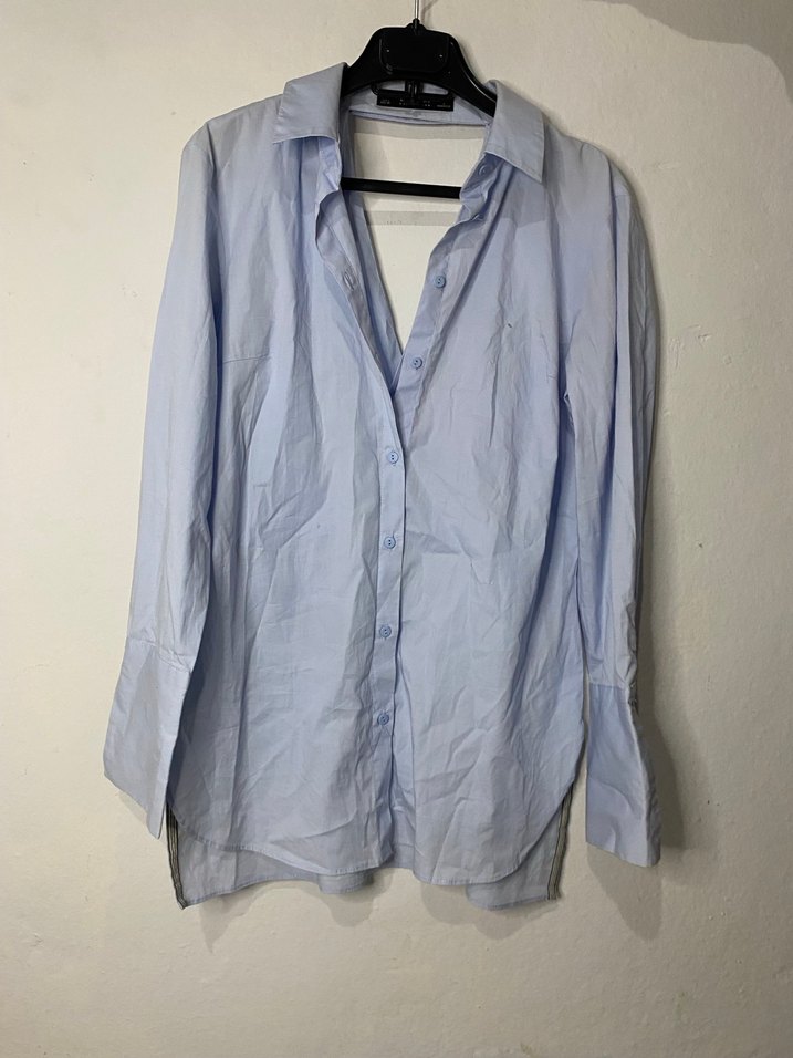 Mavi Kadın Keten Uzun Kollu Gömlek - Görsel 2