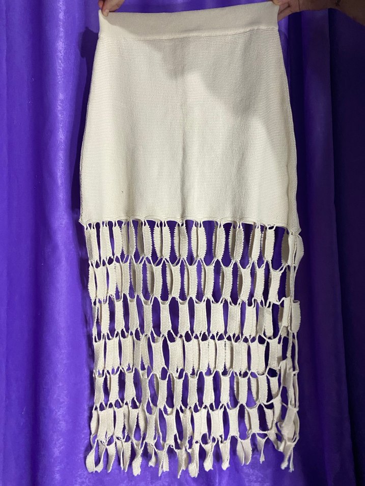 Beyaz Örgü Detaylı Uzun  Eteği - Görsel 2