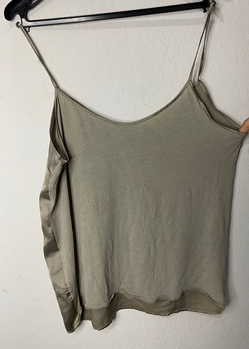 Bej V Yaka Keten İnce Askılı Kadın Atlet - Görsel 2