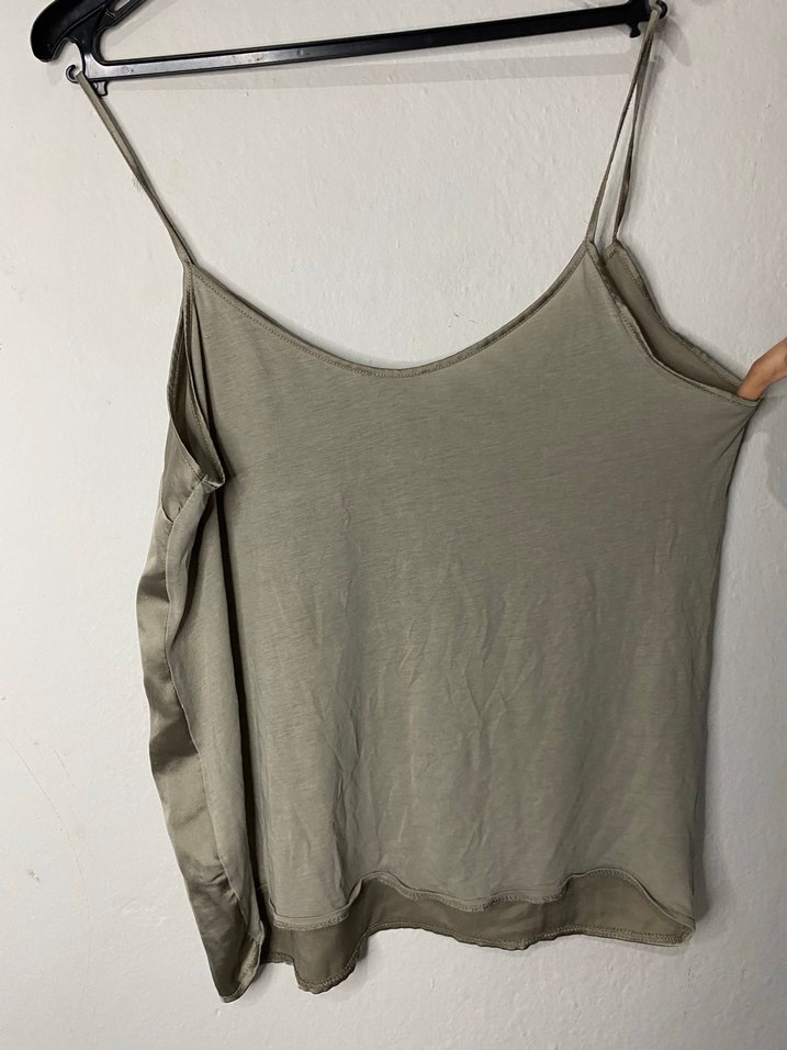 Bej V Yaka Keten İnce Askılı Kadın Atlet - Görsel 2