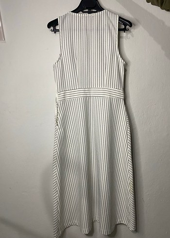 Çizgili V Yaka Uzun Kolsuz Kadın Elbise - Görsel 2