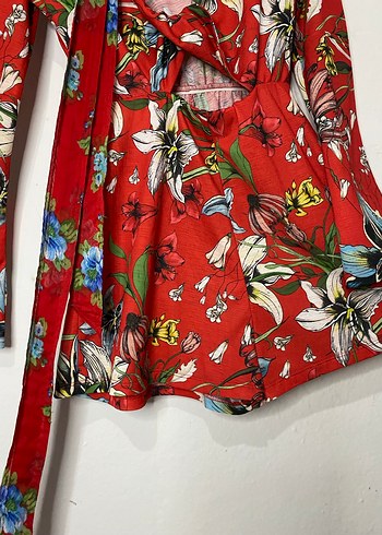 Uzun Kollu, Renkli Baskılı Kısa Bohem Tulum - Görsel 3