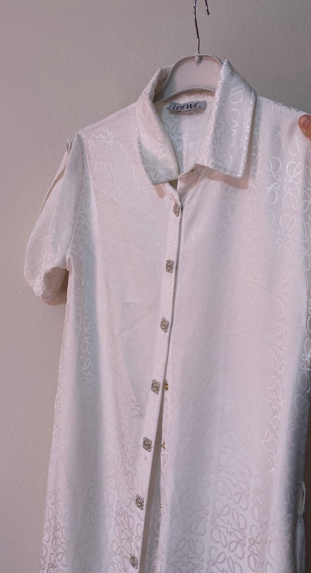 İşlemeli Beyaz Saten Kadın Gömlek elbise - Görsel 2