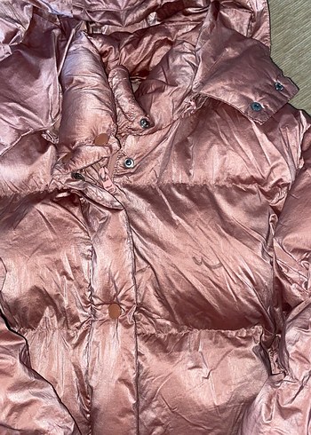 Parlak Pembe Kadın Kışlık Midi Mont - Görsel 4