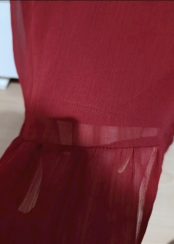 Bordo V Yaka Düğmeli Uzun Kollu  Elbise - Görsel 4