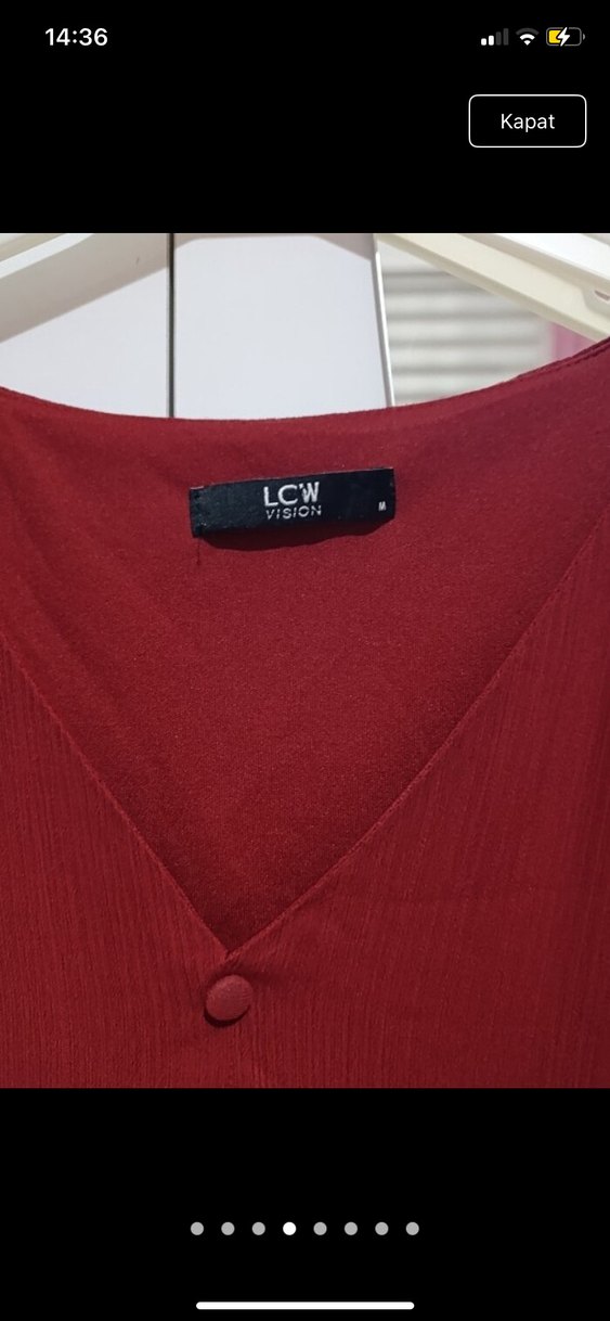 Bordo V Yaka Düğmeli Uzun Kollu  Elbise - Görsel 3