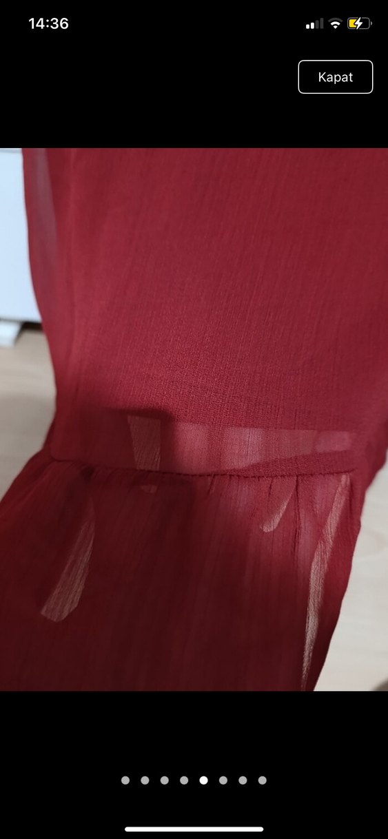 Bordo V Yaka Düğmeli Uzun Kollu  Elbise - Görsel 4