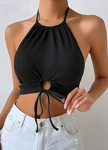 Sheinside Siyah Dokulu Crop