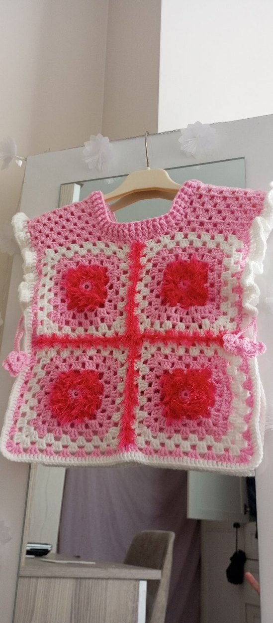 Pembe Nakışlı Örgü Kız Panço - Görsel 2