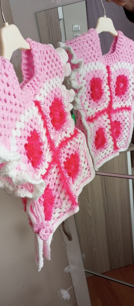 Pembe Nakışlı Örgü Kız Panço - Görsel 3