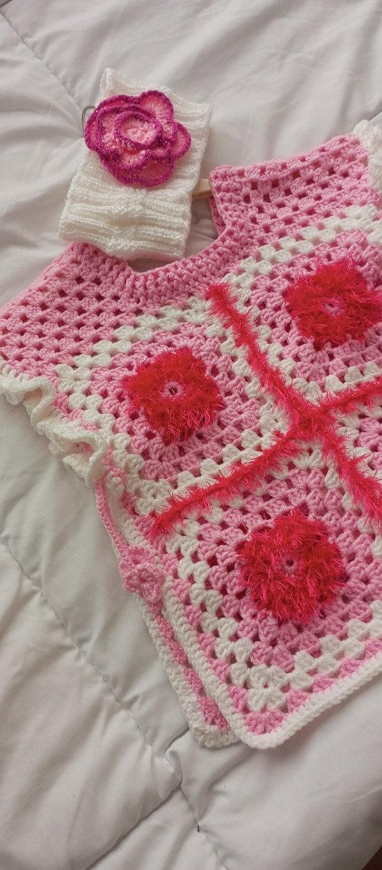 Pembe Nakışlı Örgü Kız Panço - Görsel 4