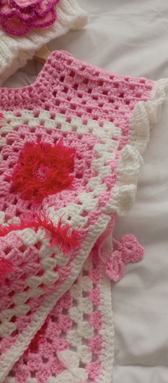 Pembe Nakışlı Örgü Kız Panço - Görsel 5