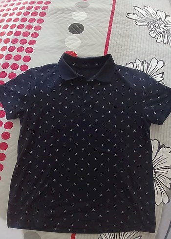 Diğer Lacivert Desenli Kısa Kollu Polo Tişört