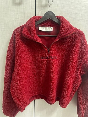 Bershka peluş bordo sweatshirt